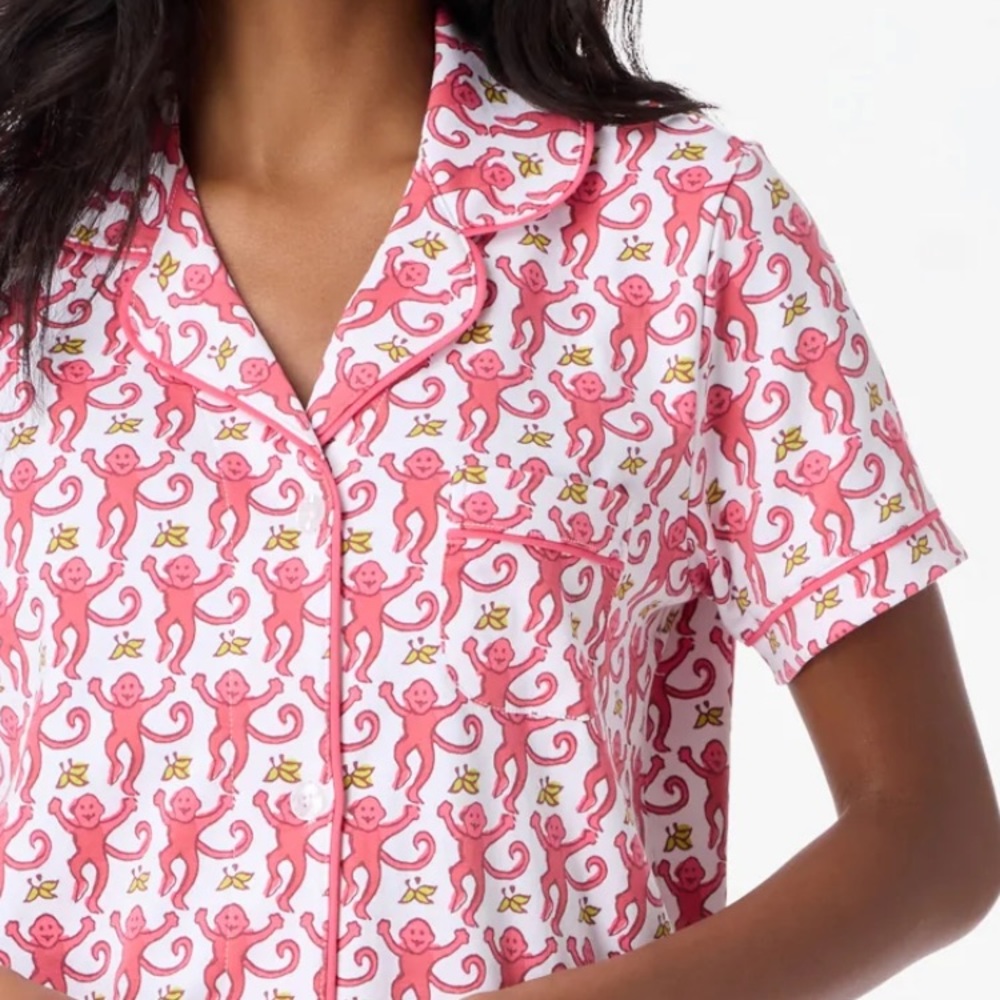 NWT Roller Rabbit Pink Monkey Polo Pajamas PJs